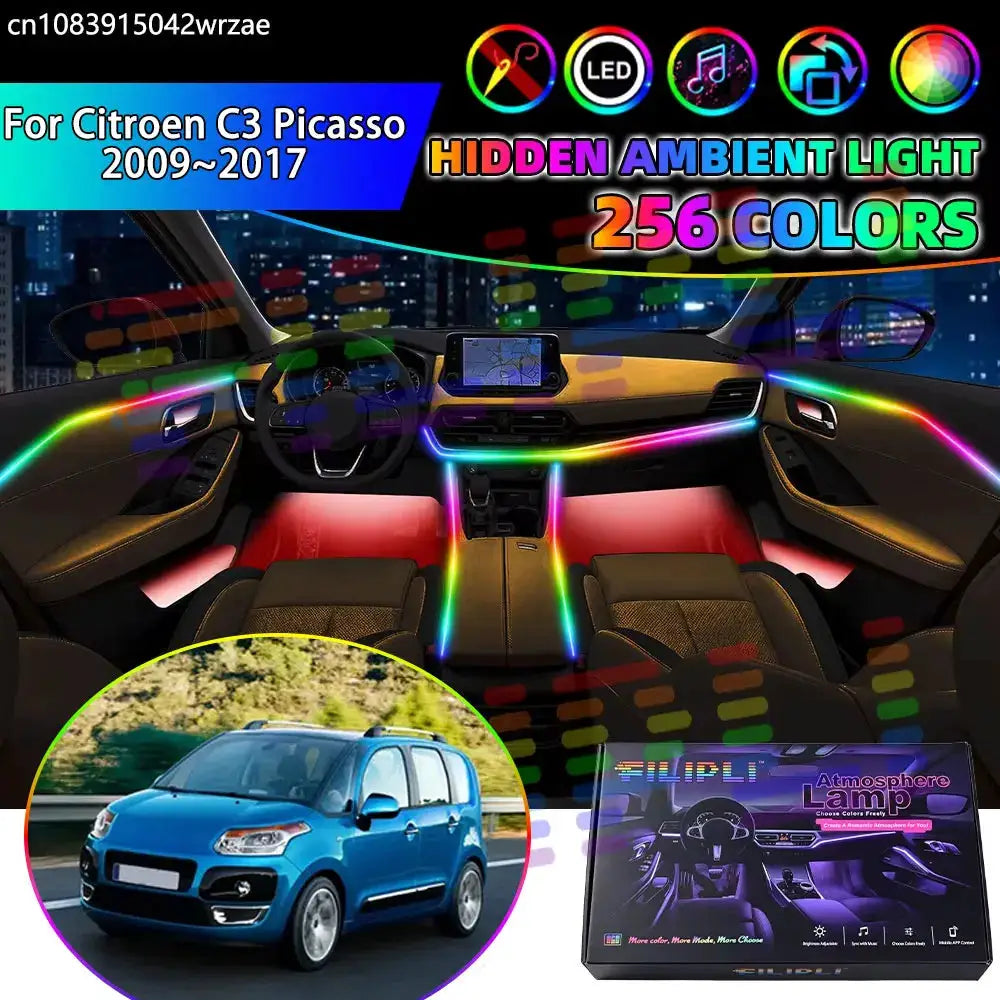 For Citroen C3 Picasso 2009~2017 2010 2011 RGB Car Interior Ambient Lights Strips Breathing Lighting Kit App Control LED strips by InterCyprus Trading Ltd