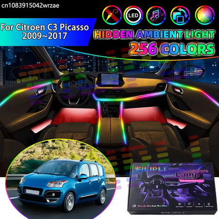 For Citroen C3 Picasso 2009~2017 2010 2011 RGB Car Interior Ambient Lights Strips Breathing Lighting Kit App Control LED strips by InterCyprus Trading Ltd