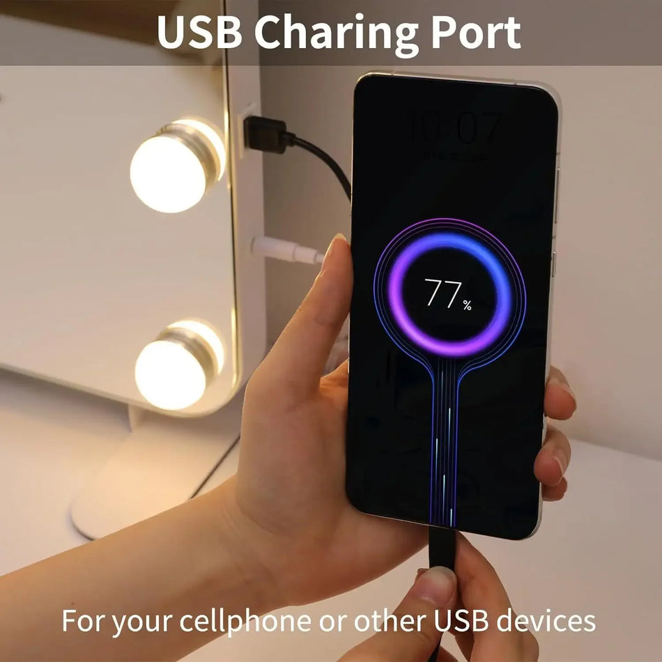 Espelho de Vaidade Hollywood com Luzes 15 LED Dimmable USB