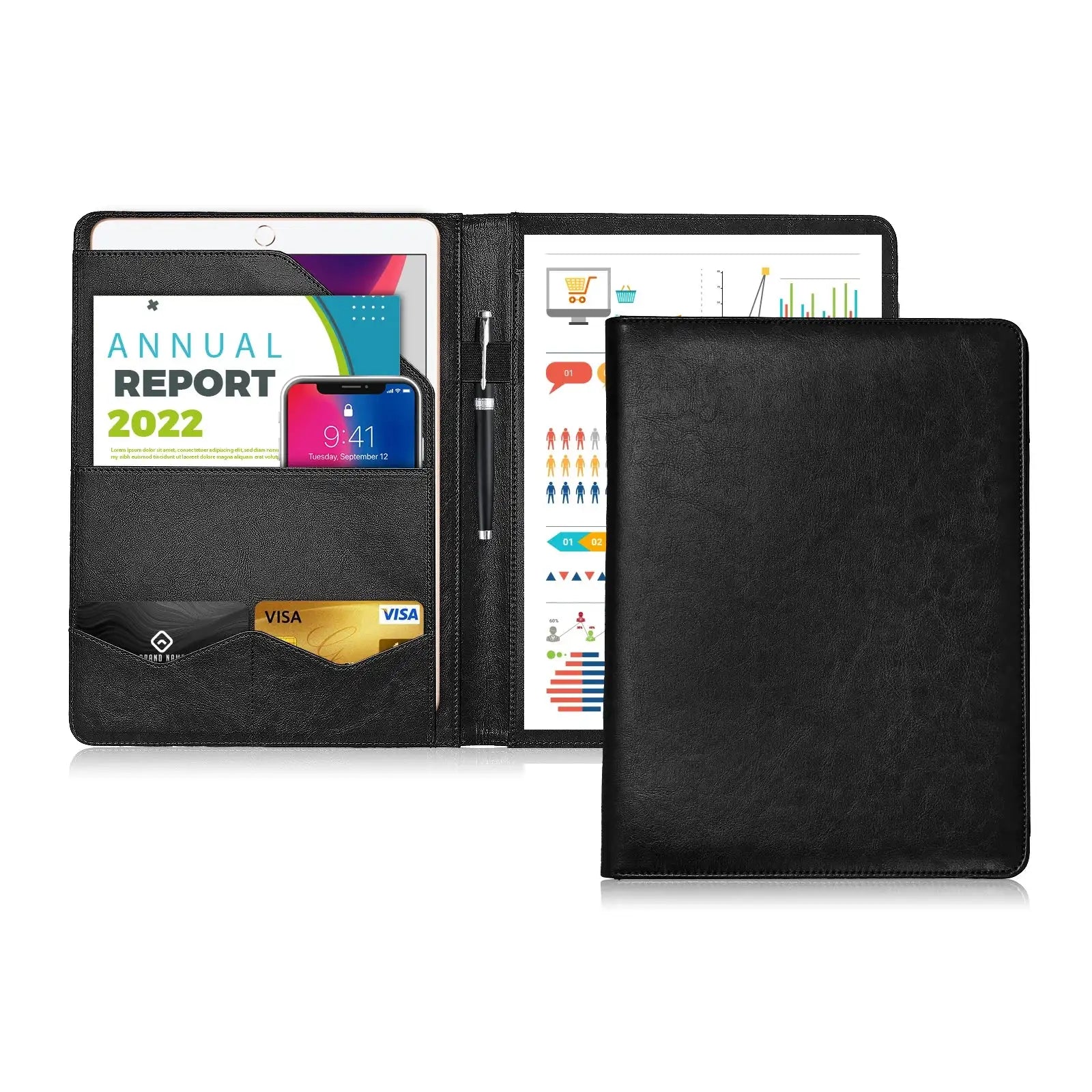 PU Leather A4 Multifunctional Conference Folder Pockets