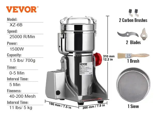 Electric Grain Mill Grinder 150 To 2500g For Spices 700g 2500w swing / spain
