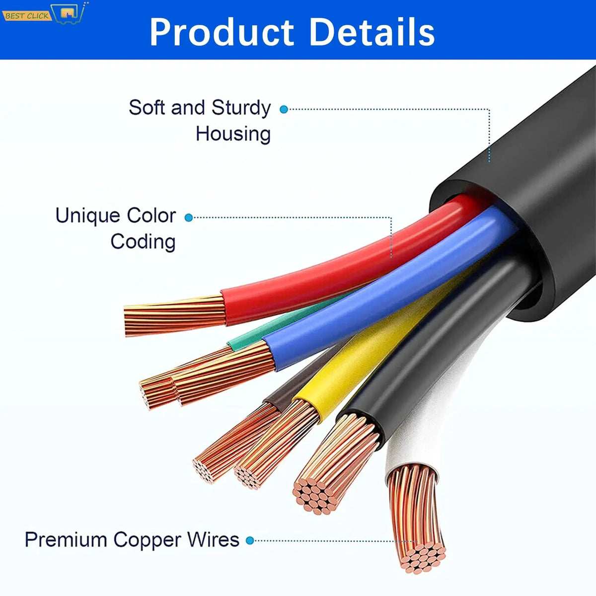 13 Pin Trailer Wiring Harness Pre-Wired Euro Plug Cable For Caravan Trailer Camper Van 3 Meters Extension by InterCyprus Trading Ltd