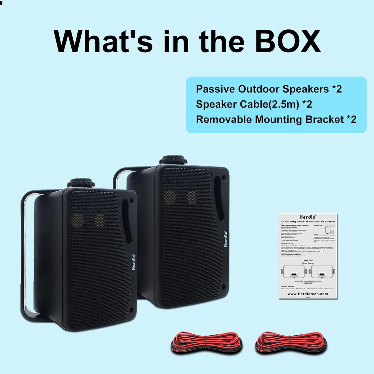 Herdio 3.5'' Waterproof Outdoor Speakers - 200W 3-Way Wired Wall Mount, Patio &amp; Marine Sound System black / 3.5 inch / Speaker