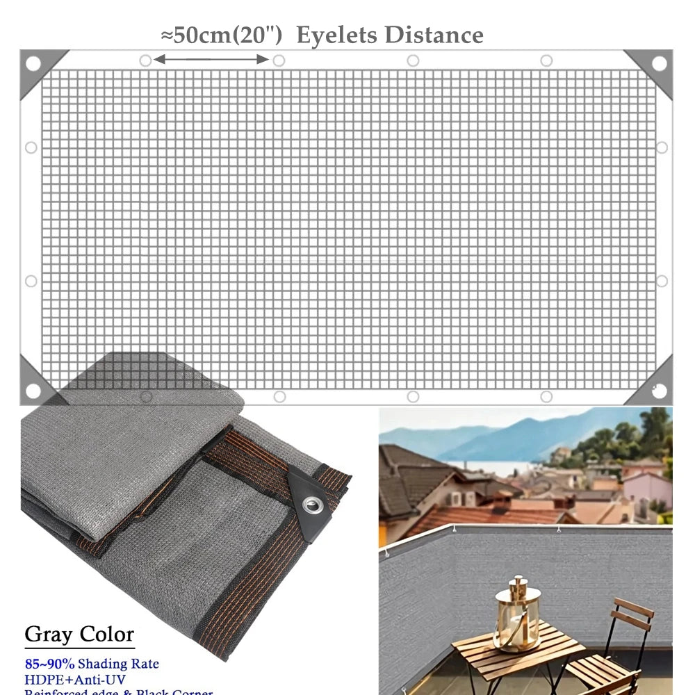 Customisable Balcony Privacy Screen &amp; Sunshade Net Grey / 1.2m x 2m / CHINA