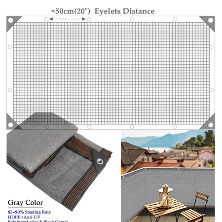 Customisable Balcony Privacy Screen &amp; Sunshade Net Grey / 1.2m x 2m / CHINA