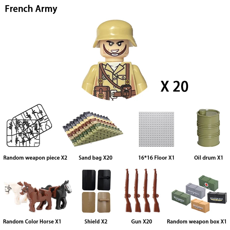 WWII Military Soldier Building Blocks Set - Compatible with Lego, Mini Gun Model Toy for Kids and Collectors
