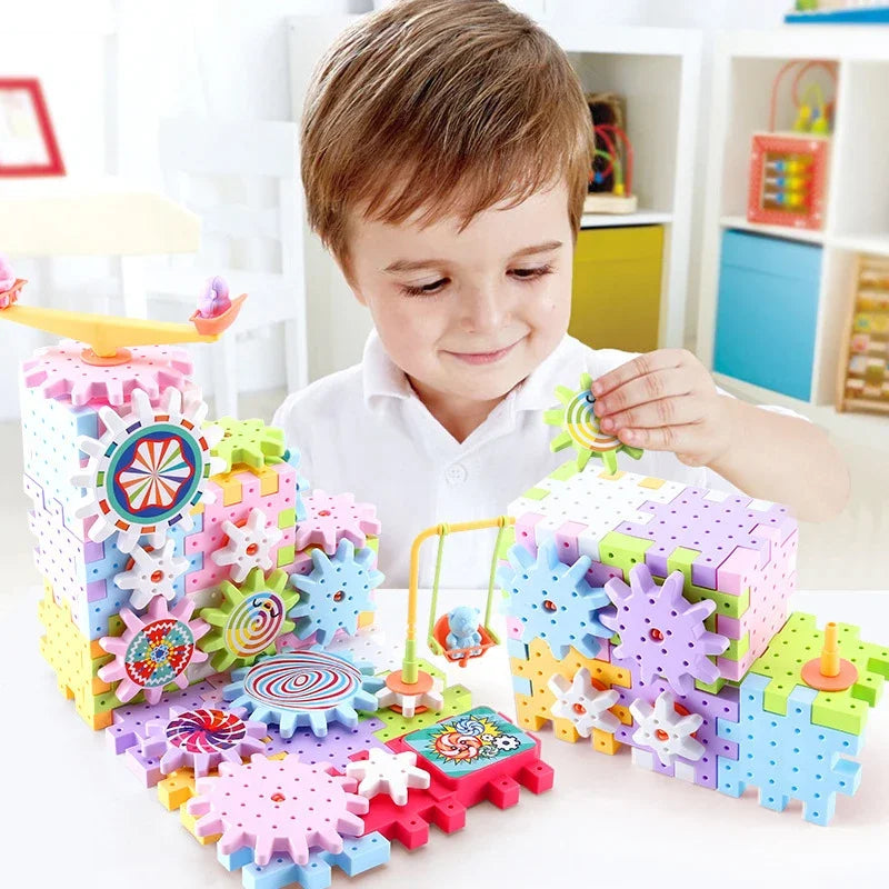 3D Electric Gear Puzzle Building Kit - Educational Plastic Brick Blocks Toy for Kids