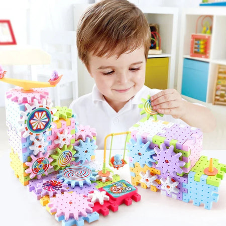 3D Electric Gear Puzzle Building Kit - Educational Plastic Brick Blocks Toy for Kids
