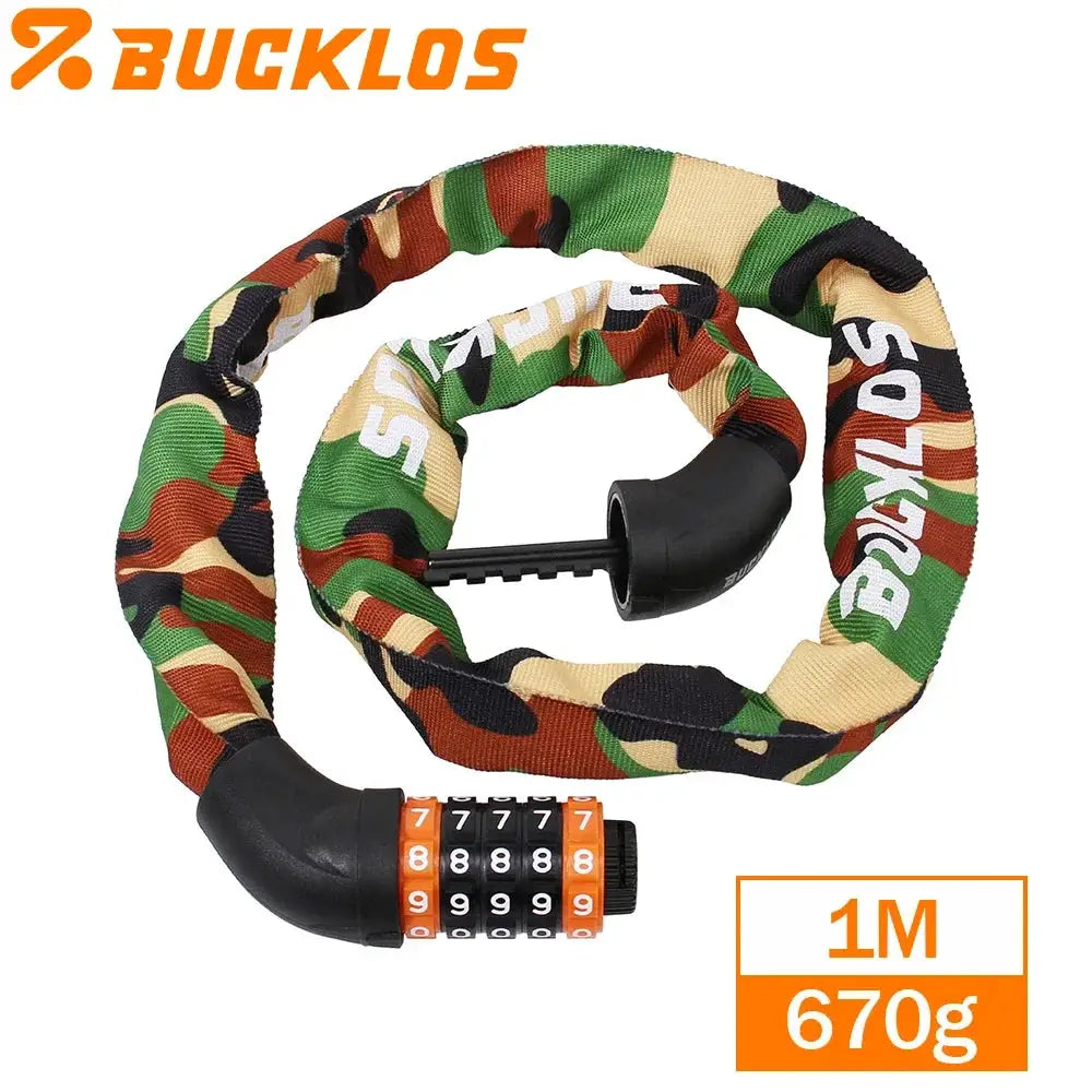 BUCKLOS Bicycle Chain Lock Zinc Alloy Bicycle Locks 0.65M 1M 1.2M 1.5M Universal Bike Password Locks for Scooter Electric E-Bike by InterCyprus Trading Ltd