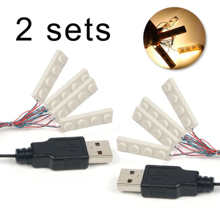 2 Sets 4-in-1 LED Light Building Block Set - USB Powered City Decoration Warm light