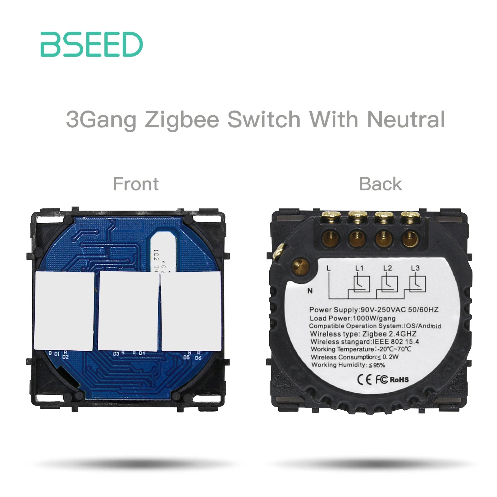 BSEED Zigbee Touch Smart Light Switch - 1/2/3 Gang Control Zigbee 3Gang Part / EU standard