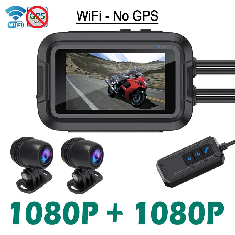 Dual 1080P Motorcycle DVR &ndash; Full Body Waterproof with WiFi GPS WiFi-No GPS / 64G