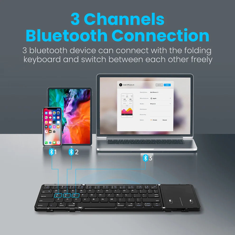 Folding Bluetooth Keyboard With Touchpad &ndash; Three Devices
