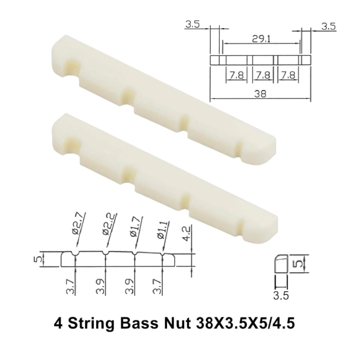 Miwayer 4/5/6 String Electric Bass Bone Bridge &ndash; Real Bone 38 3.5 5 mm