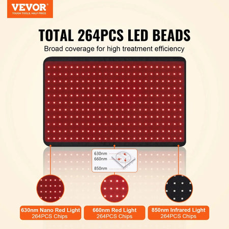 Red Light Therapy Pad With 264 LEDs 10Hz Pulse For Pain