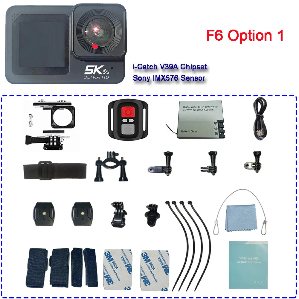 F6W Wireless Mic Action Camera &ndash; 5K Ultra High Definition with Dual Screen F6 Option 1 / Option Add Wired Mic