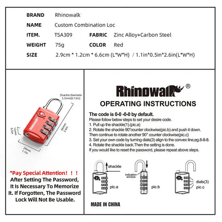 Rhinowalk TSA Locks Customs Combination Lock For Rhinowalk MJX2004 Mechanic Saddle Bag Anti-Theft Luggage Security Coded Lock by InterCyprus Trading Ltd