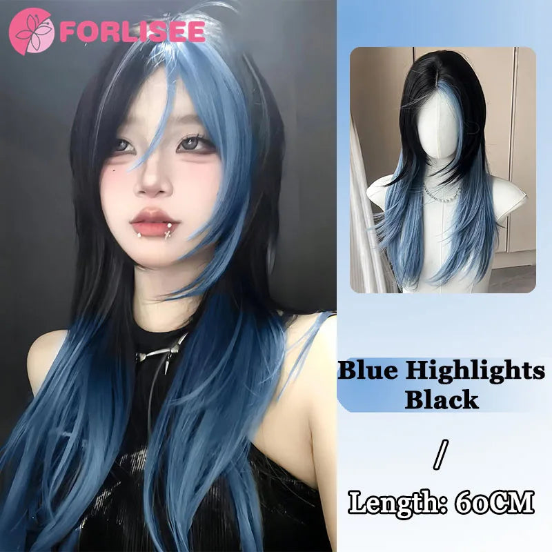 Forlisee Matte Wine Red Long Straight Wig with Bangs #18