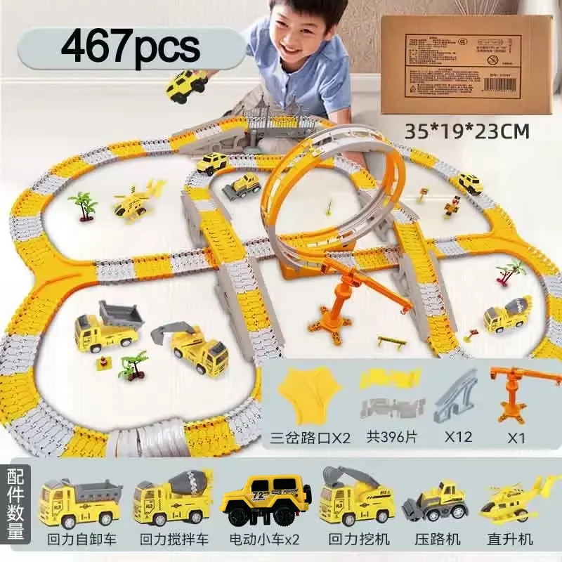137-467Pcs Children Track Toy Car Kit - Educational Kit 467pcs