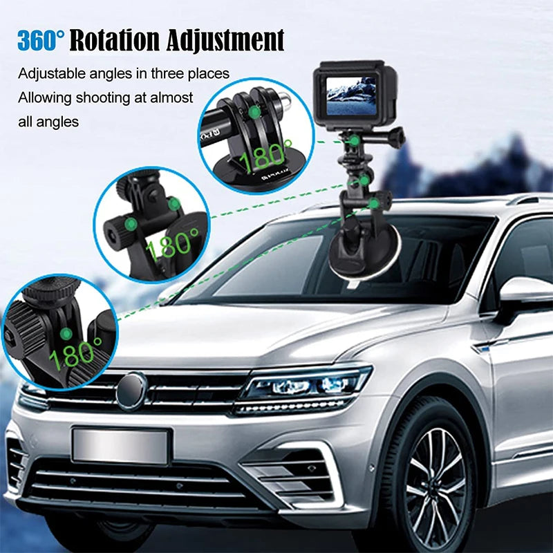 Suction Cup Camera Car Mount for GoPro, DJI Osmo &amp; Smartphones