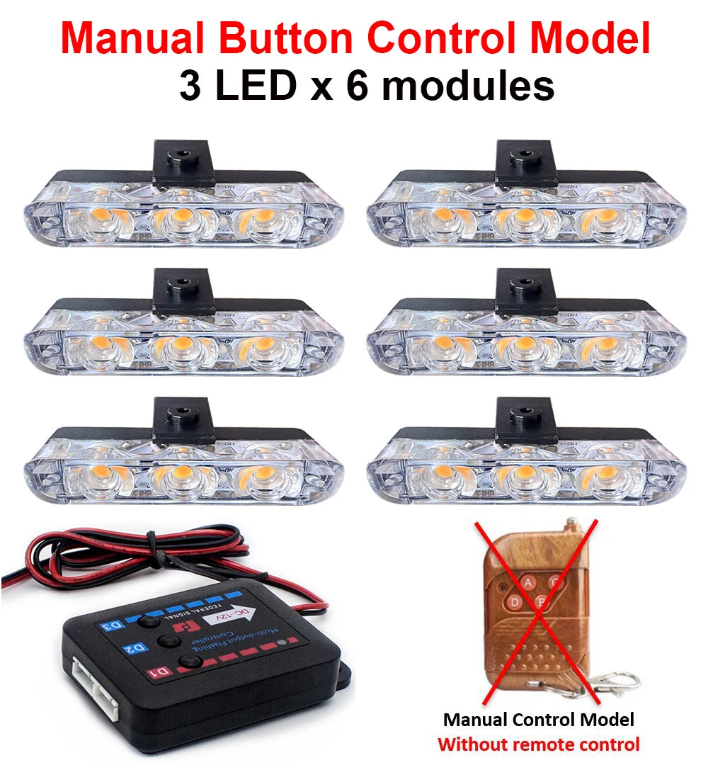 3LED Car Grid Strobe Light &ndash; Emergency Strobe Beacon 3x6 Manual Control / Blue