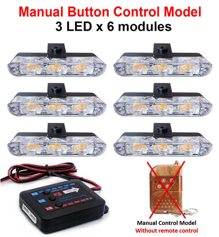 3LED Car Grid Strobe Light &ndash; Emergency Strobe Beacon 3x6 Manual Control / Blue