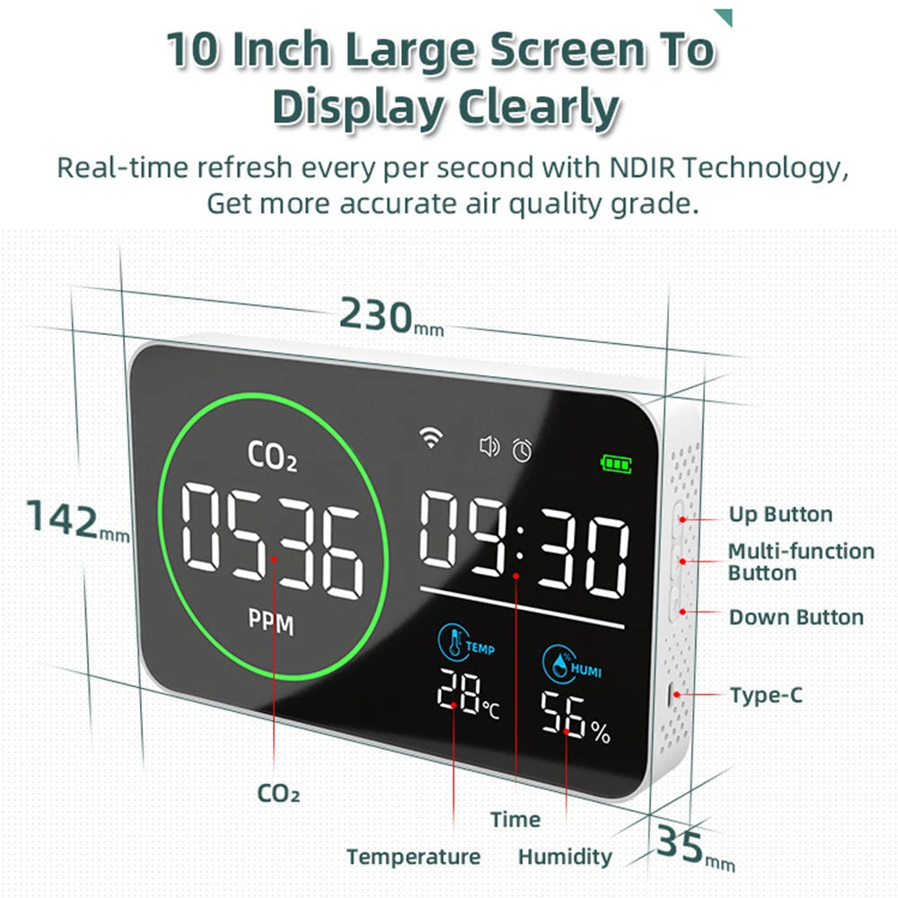 4 In1 WiFi Air Quality Monitor CO2 PM25 &ndash; Alarm Clock