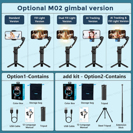 M02 3-Axis Handheld Gimbal Stabilizer with Wireless Remote for Smartphone