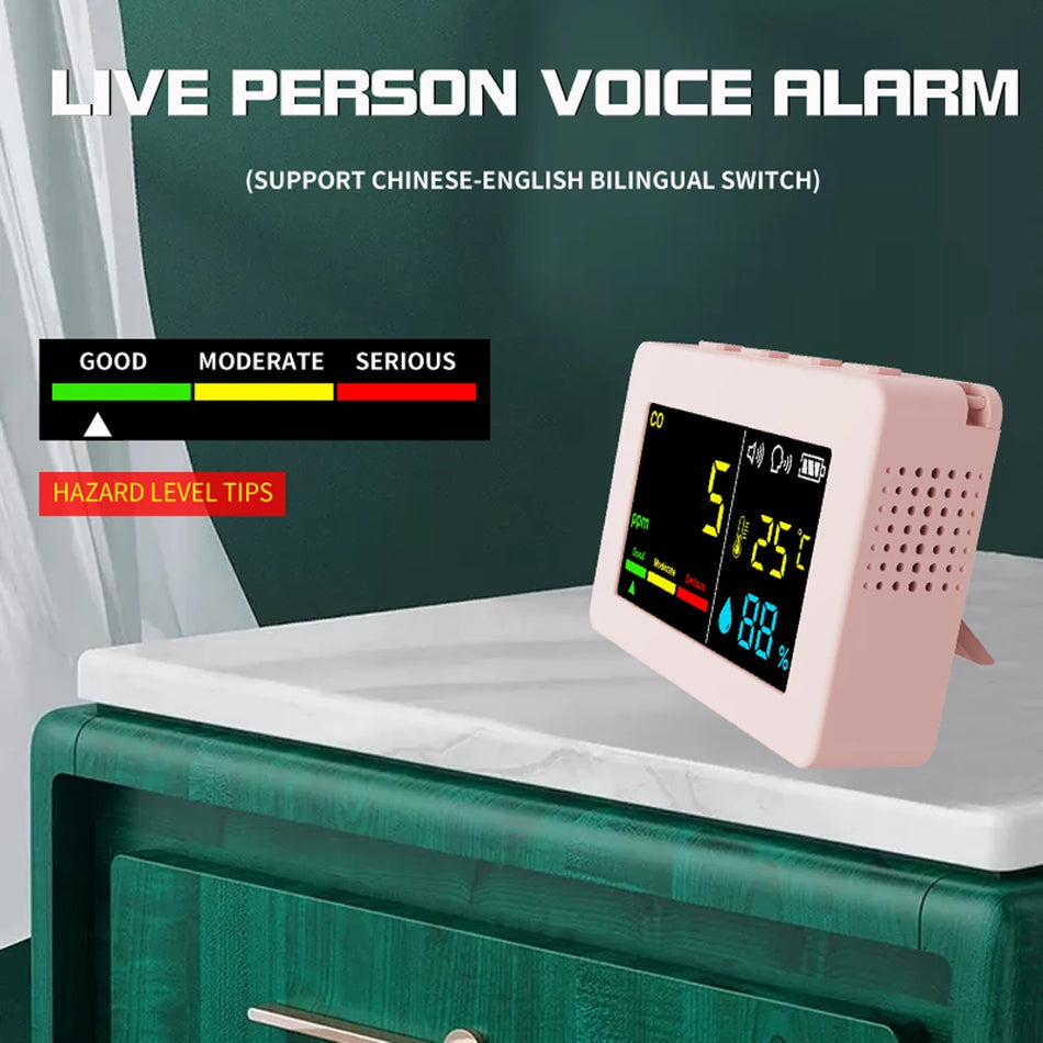 Analizzatore di Qualità dell'Aria 3 In 1 Misuratore di CO Temperatura Umidità