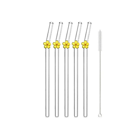 5Pcs Reusable Glass Straws &ndash; Eco-Friendly Flower Shape Design Yellow