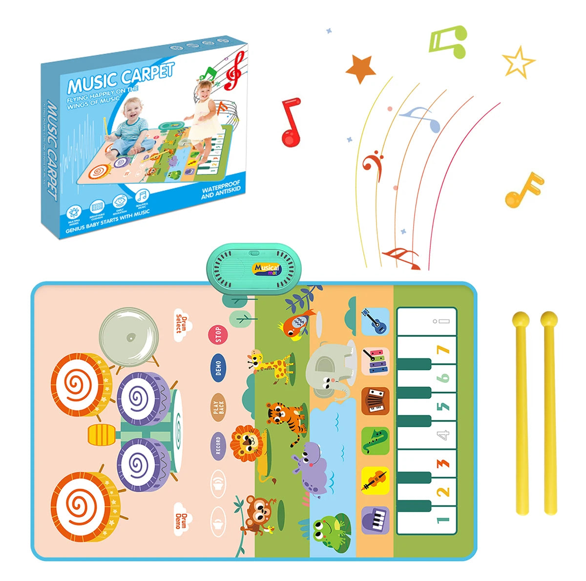 Toddler Educational Music Play Mat - 80x50cm Floor Piano &amp; Drum Mat with Instrument Sounds for Kids E with box