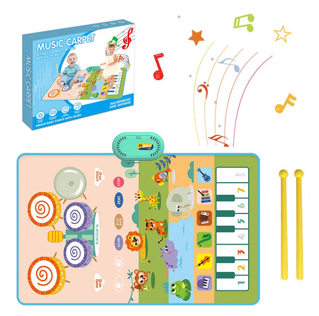 Toddler Educational Music Play Mat - 80x50cm Floor Piano &amp; Drum Mat with Instrument Sounds for Kids E with box