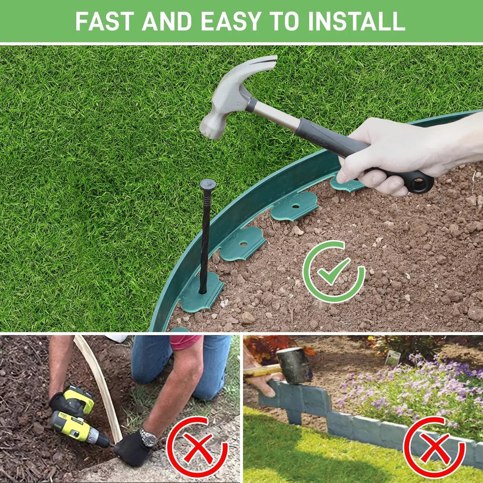 Flexibilní plastový okraj trávníku 20m 100 kotev do země rukavice