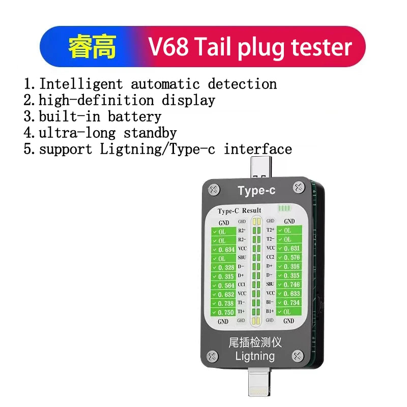QianLi IBridge A3 Ladeanschluss-Tester – Für Typ-C & 8-Pin – Diagnose Von Spannung, Strom & Datenleitungen – Kompaktes Reparaturtool