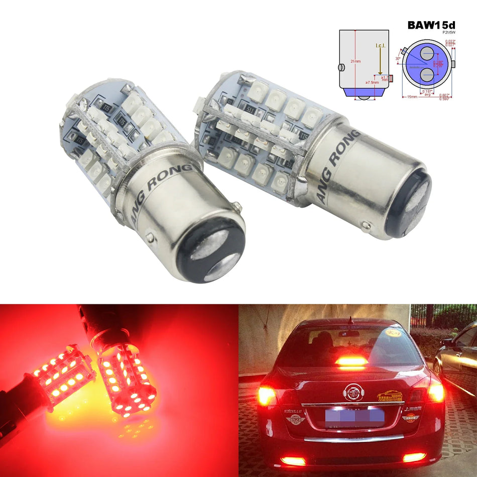 2PCS Lâmpadas de Travão LED PR21/5W com Soquete BAW15d, Luz de Cauda Vermelha