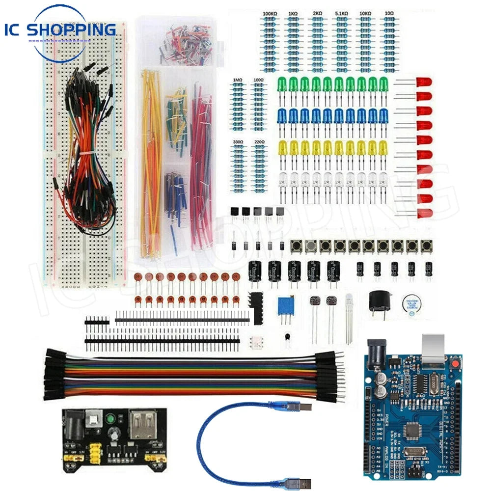 830Pcs DIY Electronics Starter Kit &ndash; Comprehensive Arduino UNO R3 Foundation SMD Chip