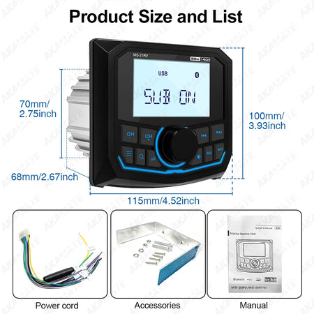 AKAMATE MS-21RV Marine Radio &ndash; Waterproof Bluetooth MP3