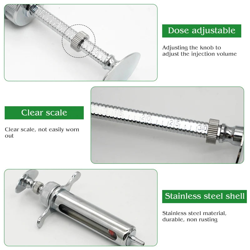 Animal Syringe Stainless Steel Reusable &ndash; Durable Locking