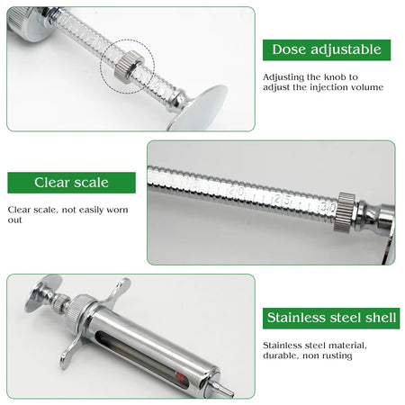 Animal Syringe Stainless Steel Reusable &ndash; Durable Locking