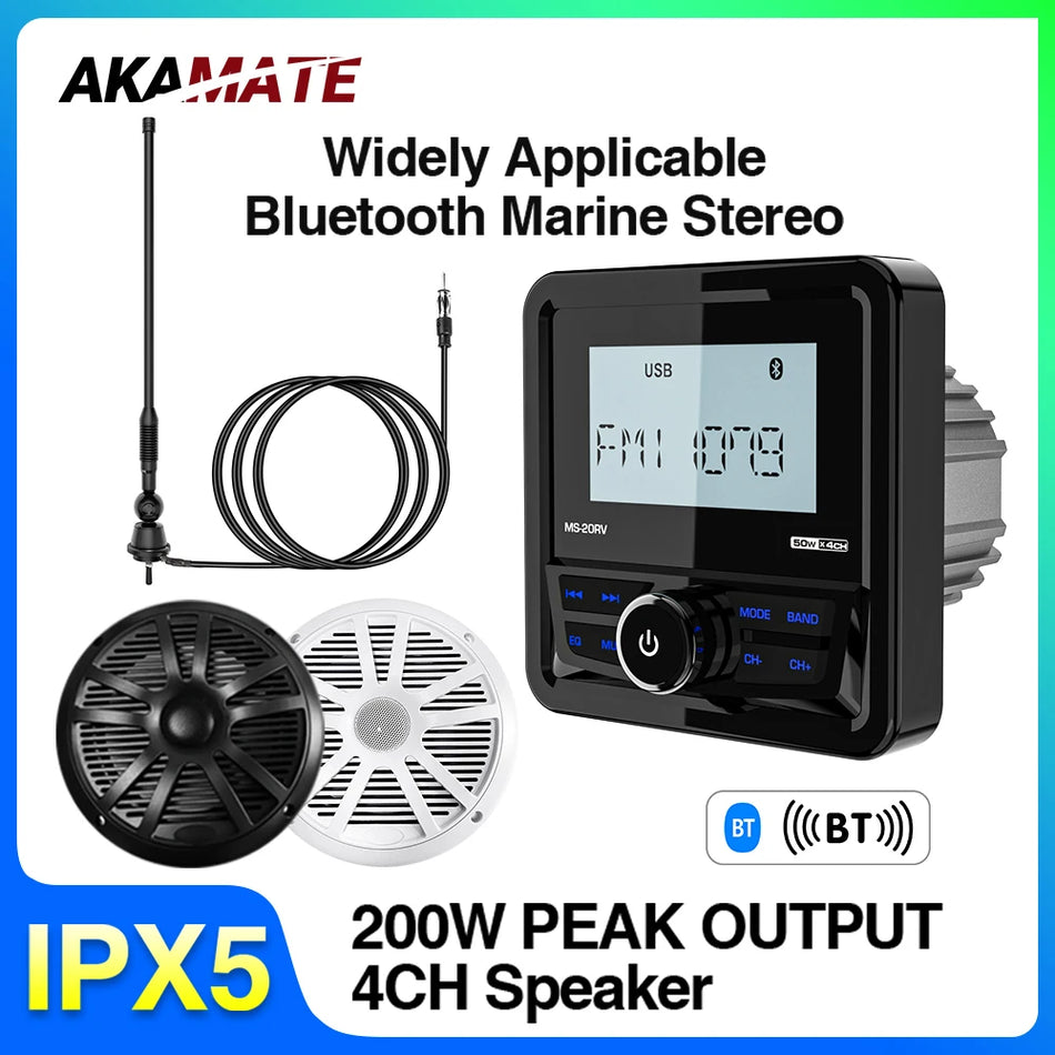 AKAMATE MS-10RV Marine Radio - Waterproof Bluetooth 4x50W