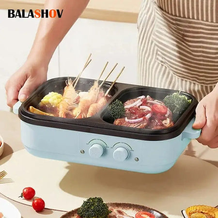 2 In 1 Electric Hot Pot And Grill Nonstick Cooker 110V 220V