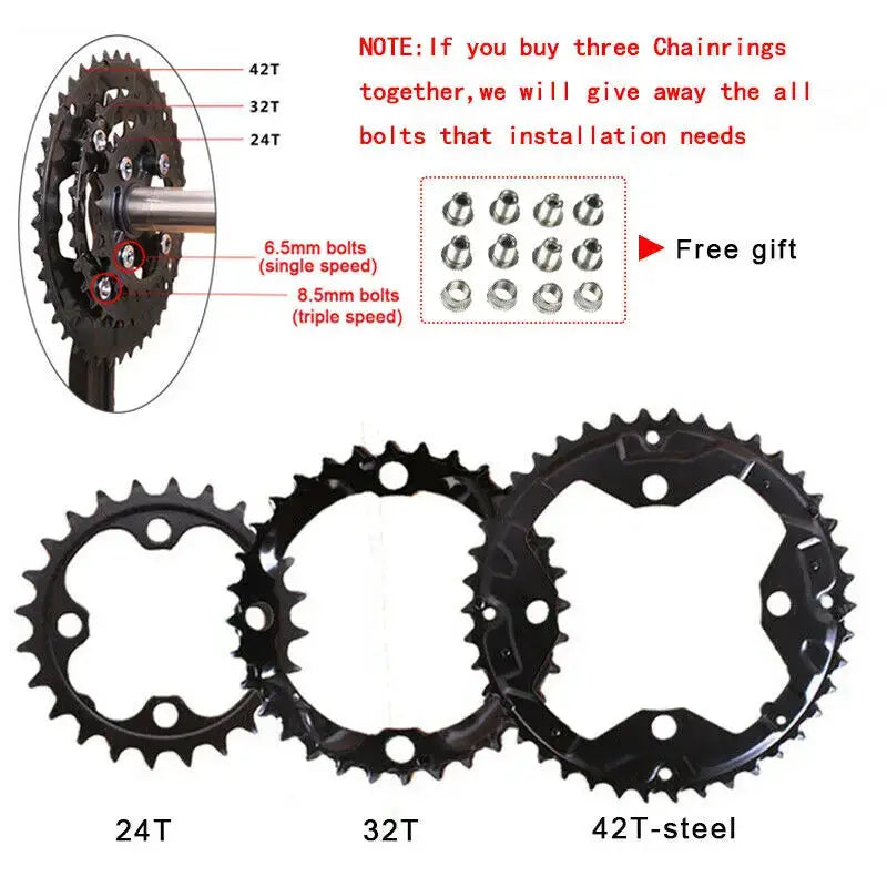 104/64 BCD Bicycle Chainring 24/26/32/38/42t MTB Chain Ring Double/Triple 10Speed Chainwheel for Shimano Crankset by InterCyprus Trading Ltd