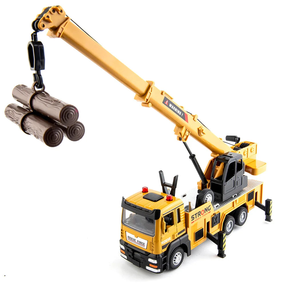 1/32 Crane Truck Alloy Car Model Diecast Metal Toy Simulation Engineering Vehicles with Sound and Light Model for Children Gifts yellow