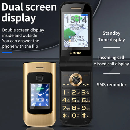 Unlocked 2G Dual Screen Flip Senior Phone &ndash; SOS Call Button