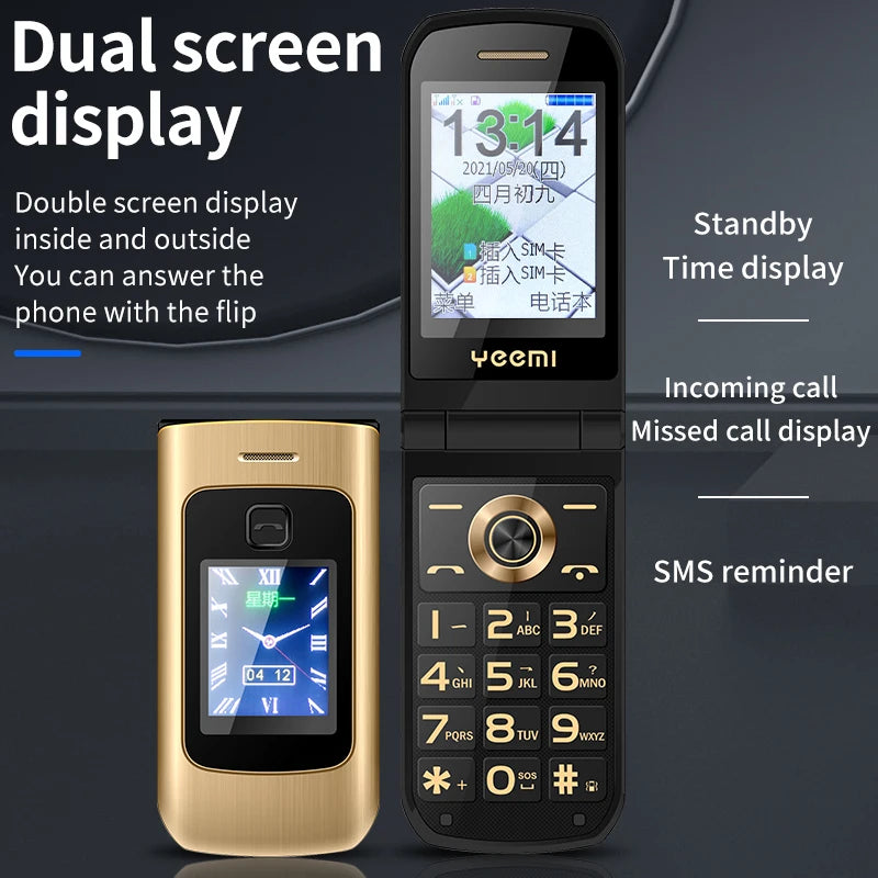 Unlocked 2G Dual Screen Flip Senior Phone &ndash; SOS Call Button