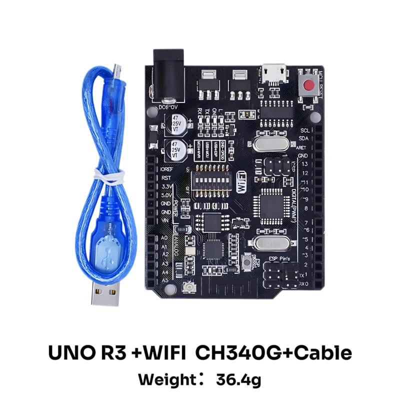 UNO R3 Development Board &ndash; Integrated WiFi Module for Seamless Connectivity UNO R3 Black-Cable / UNO R3