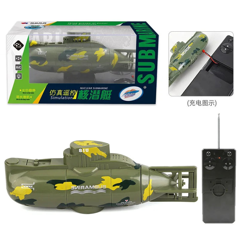6-Function RC Mini Submarine for Kids - Electric Remote Control Boat green