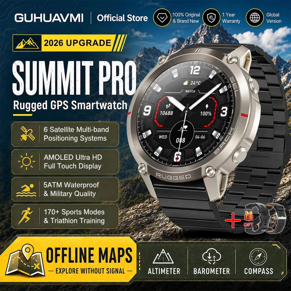 2026 Military Satellite Offline Map GPS Smart Watch Men 1.43''AMOLED Bluetooth Call Compass 5ATM Waterproof 170+Sport Smartwatch by InterCyprus Trading Ltd