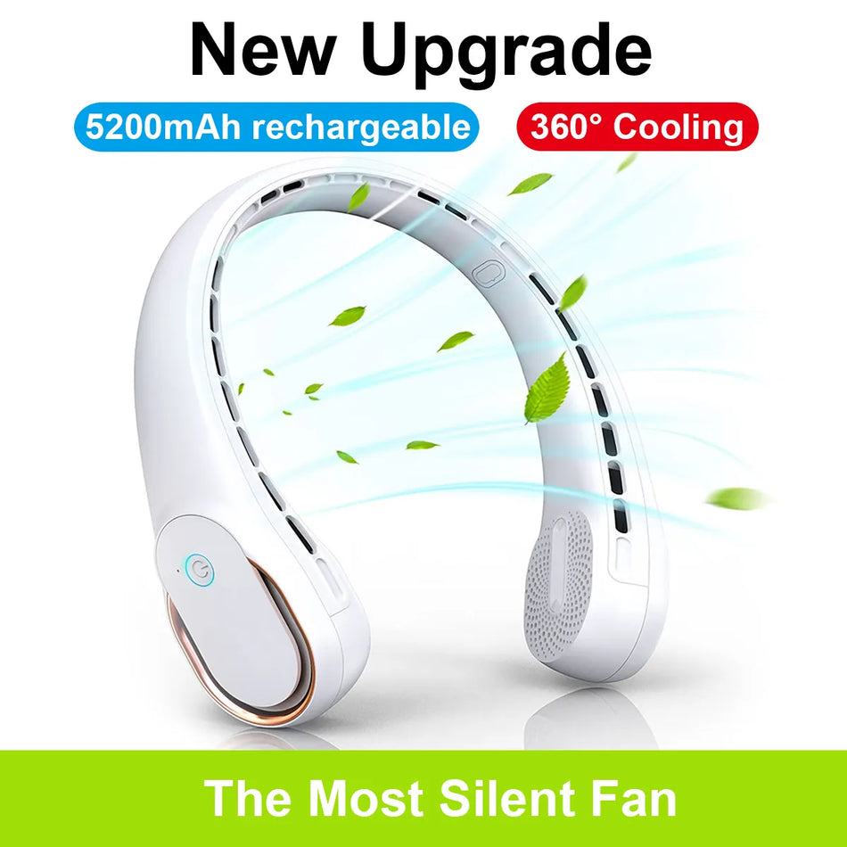 🟠 Taşınabilir boyun fanı 360 ° Soğutma Taşınabilir Güçlü Rüzgar Fanı Ayarlanabilir Hızlı 5200mAH Şarj Edilebilir Sessiz Bladess Boyun Fan