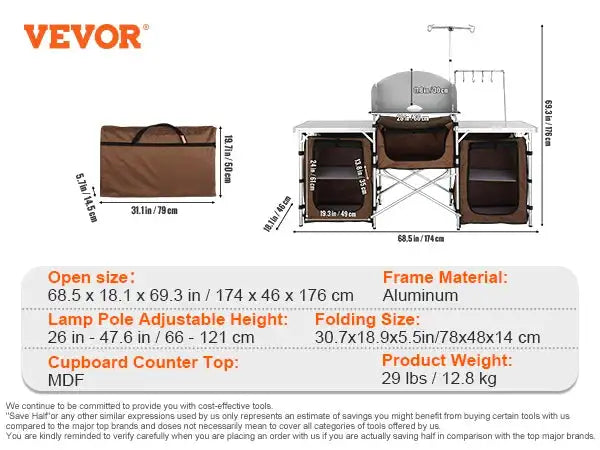 Camping Kitchen Table Folding Aluminum Windscreen brown / france